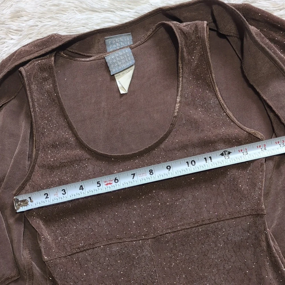 Vintage Rabbit Designs Slinky Gold Sparkly Formal Dress Cardigan Set Size 6 - Picture 14 of 17